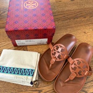 Tory Burch Women's Miller Cloud Leather Toe-Post Sandals — Brown
